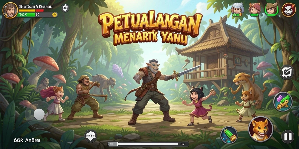 Screenshot permainan 66K menunjukkan aksi petualangan yang mendebarkan.