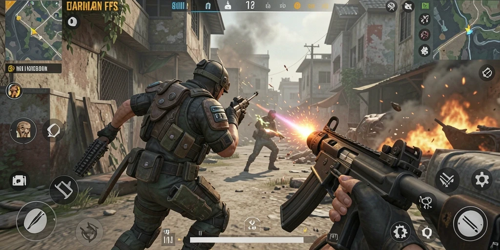 Tangkapan layar gameplay 8II dengan aksi tembak-menembak yang mendebarkan.