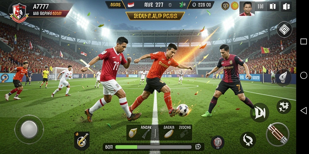 Tampilan gameplay A7777 dalam aksi sepak bola yang dinamis.