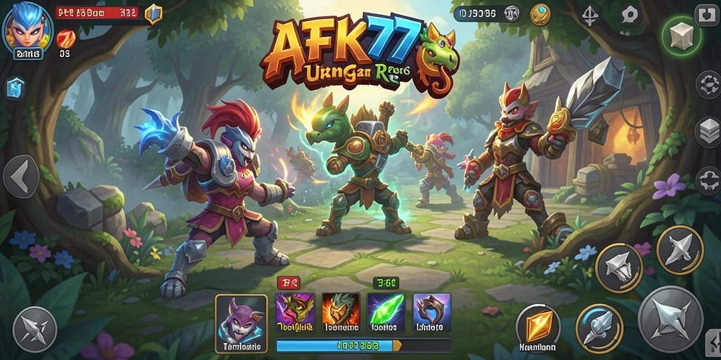 Tangkapan layar AFK77 menampilkan aksi seru dalam pertempuran RPG.