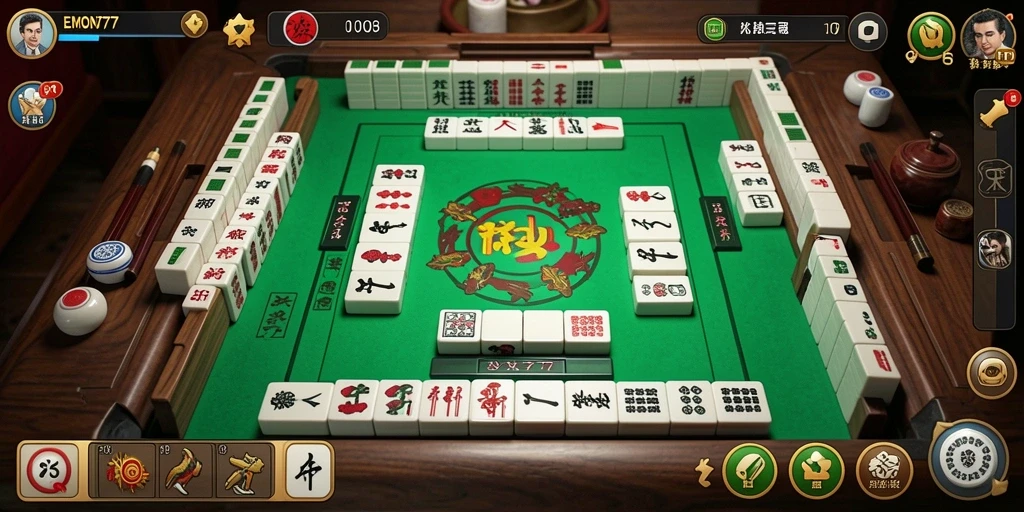 Tampilan gameplay Mahjong yang seru dan menantang di EMON777.