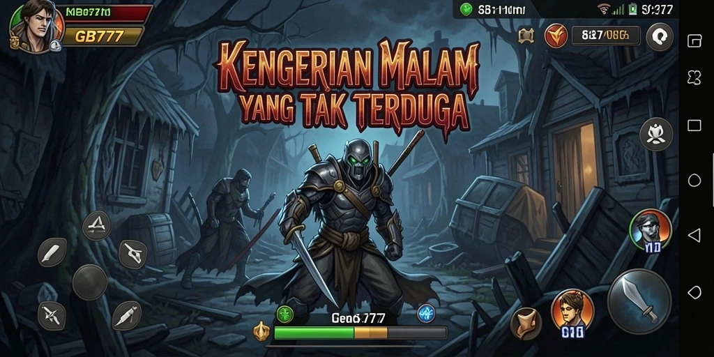 Screenshot utama GB777 menunjukkan gameplay menegangkan di lingkungan kegelapan.