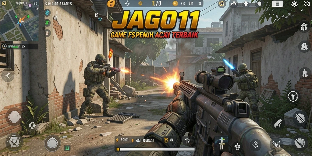 Gameplay JAGO11 yang mendebarkan dengan aksi tembak-menembak intens.