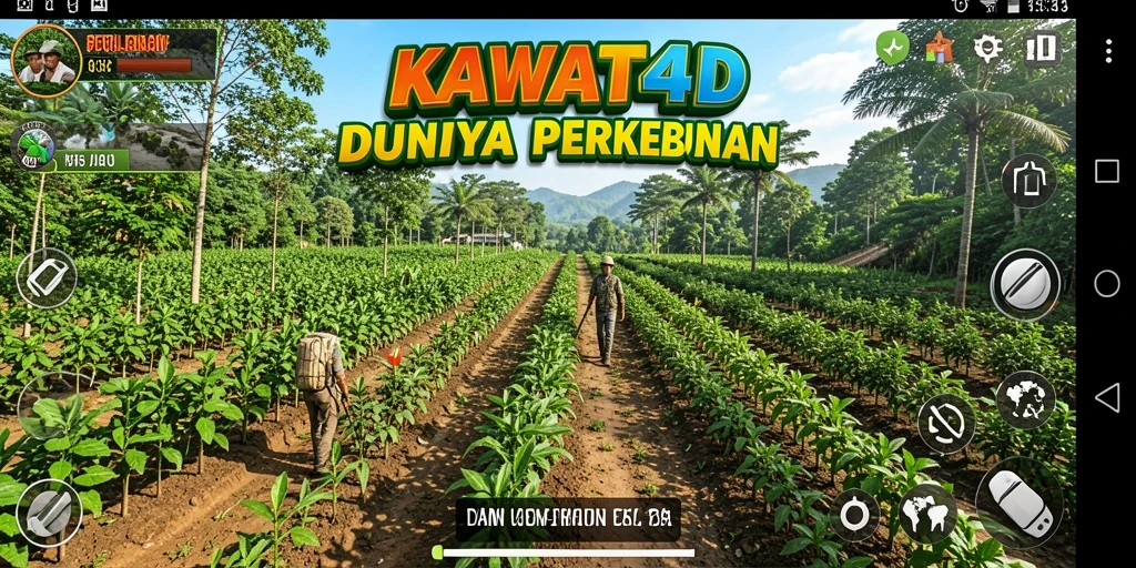 Tangkapan layar gameplay KAWAT4D yang menunjukkan aktivitas bertani dan mengelola lahan.