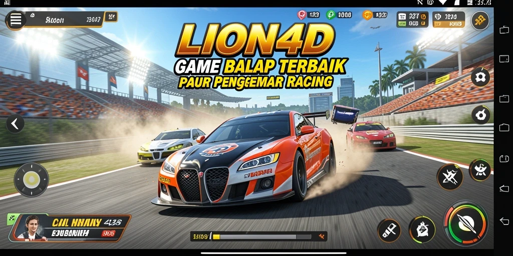 Gameplay LION4D menampilkan balapan penuh adrenalin dan kecepatan tinggi.