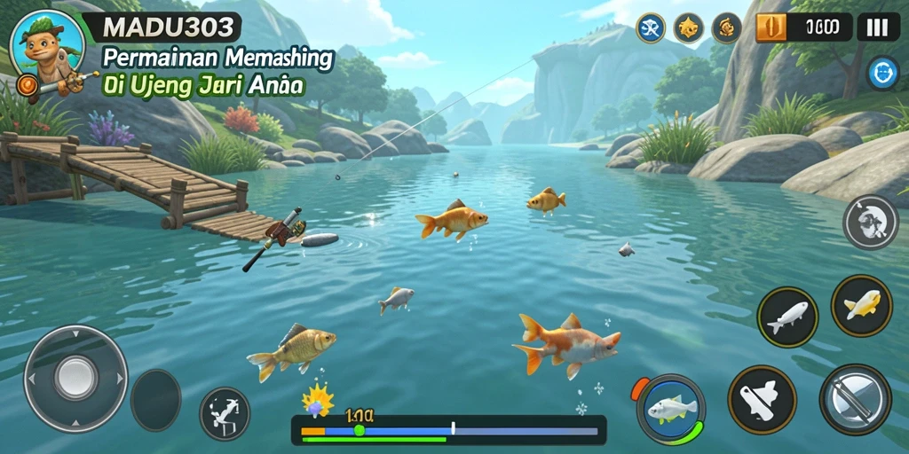 Gameplay mendebarkan saat menangkap ikan di MADU303.