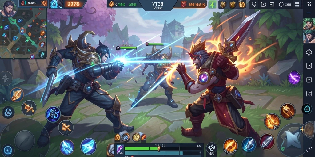 Tangkapan layar menunjukkan aksi seru di arena pertempuran MOBA.
