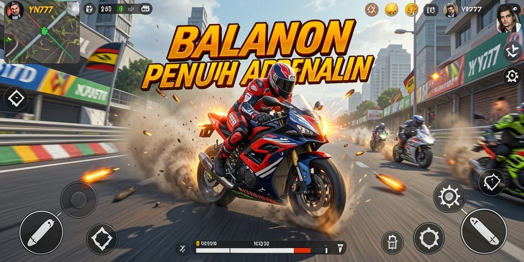 Screenshot YN777 menampilkan balapan motor yang penuh aksi dan grafis yang menawan.